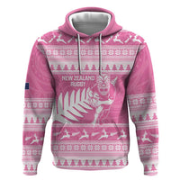 New Zealand Christmas Rugby Personalised Hoodie Meri Kirihimete All Black Maori Pink Version LT14 Pullover Hoodie Pink - Polynesian Pride