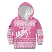 New Zealand Christmas Rugby Personalised Kid Hoodie Meri Kirihimete All Black Maori Pink Version LT14 Hoodie Pink - Polynesian Pride