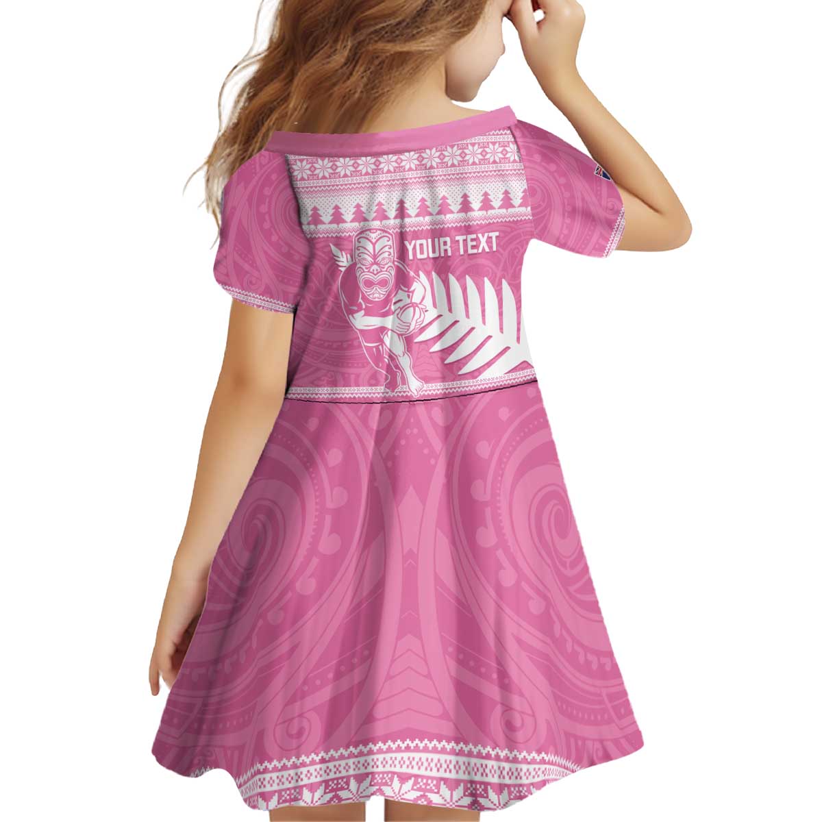 New Zealand Christmas Rugby Personalised Kid Short Sleeve Dress Meri Kirihimete All Black Maori Pink Version LT14 - Polynesian Pride