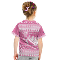 New Zealand Christmas Rugby Personalised Kid T Shirt Meri Kirihimete All Black Maori Pink Version LT14 - Polynesian Pride