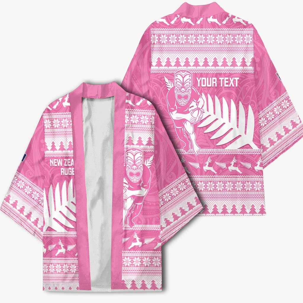 New Zealand Christmas Rugby Personalised Kimono Meri Kirihimete All Black Maori Pink Version LT14 - Polynesian Pride