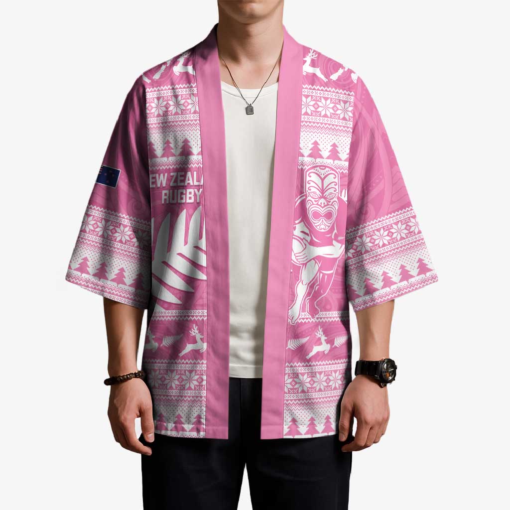 New Zealand Christmas Rugby Personalised Kimono Meri Kirihimete All Black Maori Pink Version LT14 - Polynesian Pride