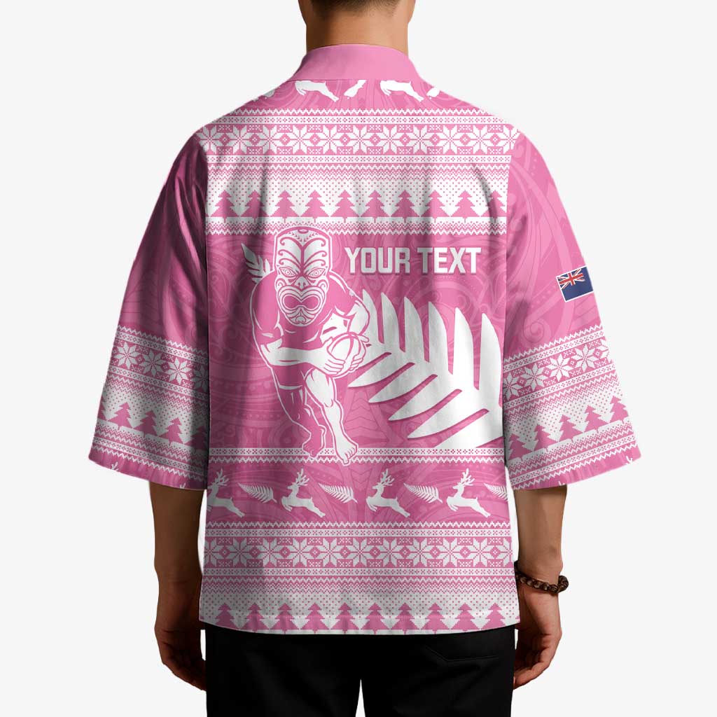 New Zealand Christmas Rugby Personalised Kimono Meri Kirihimete All Black Maori Pink Version LT14 - Polynesian Pride