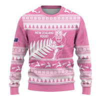 New Zealand Christmas Rugby Personalised Ugly Christmas Sweater Meri Kirihimete All Black Maori Pink Version LT14 - Polynesian Pride