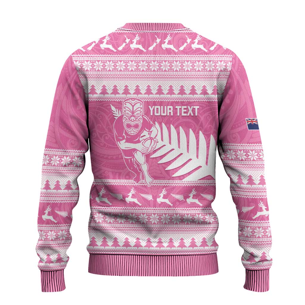 New Zealand Christmas Rugby Personalised Ugly Christmas Sweater Meri Kirihimete All Black Maori Pink Version LT14 - Polynesian Pride