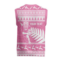 New Zealand Christmas Rugby Personalised Christmas Knitted V-Neck Vest Meri Kirihimete All Black Maori Pink Version LT14 - Polynesian Pride
