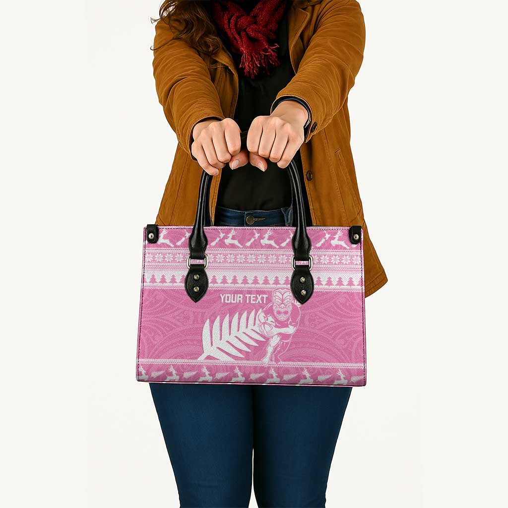 New Zealand Christmas Rugby Personalised Leather Bag Meri Kirihimete All Black Maori Pink Version LT14 - Polynesian Pride