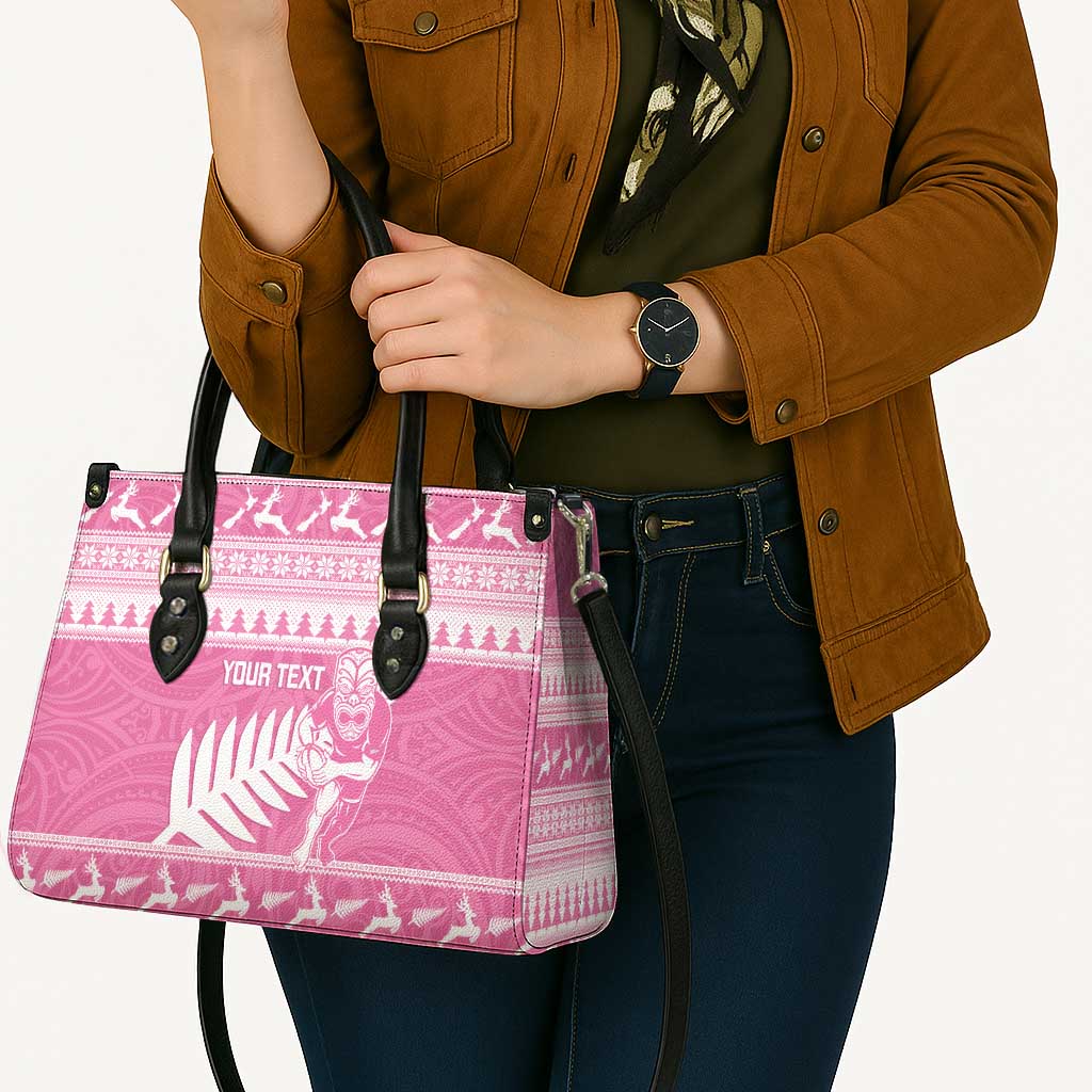 New Zealand Christmas Rugby Personalised Leather Bag Meri Kirihimete All Black Maori Pink Version LT14 - Polynesian Pride