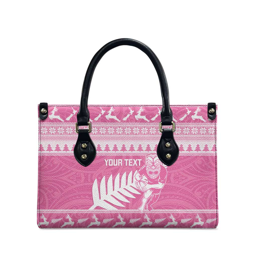New Zealand Christmas Rugby Personalised Leather Bag Meri Kirihimete All Black Maori Pink Version LT14 - Polynesian Pride