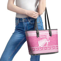 New Zealand Christmas Rugby Personalised Leather Tote Bag Meri Kirihimete All Black Maori Pink Version LT14 - Polynesian Pride