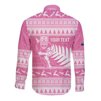 New Zealand Christmas Rugby Personalised Long Sleeve Button Shirt Meri Kirihimete All Black Maori Pink Version LT14 - Polynesian Pride