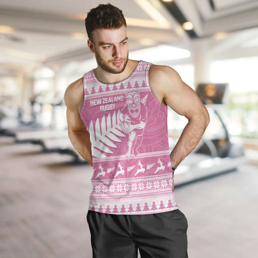 New Zealand Christmas Rugby Personalised Men Tank Top Meri Kirihimete All Black Maori Pink Version LT14 Pink - Polynesian Pride