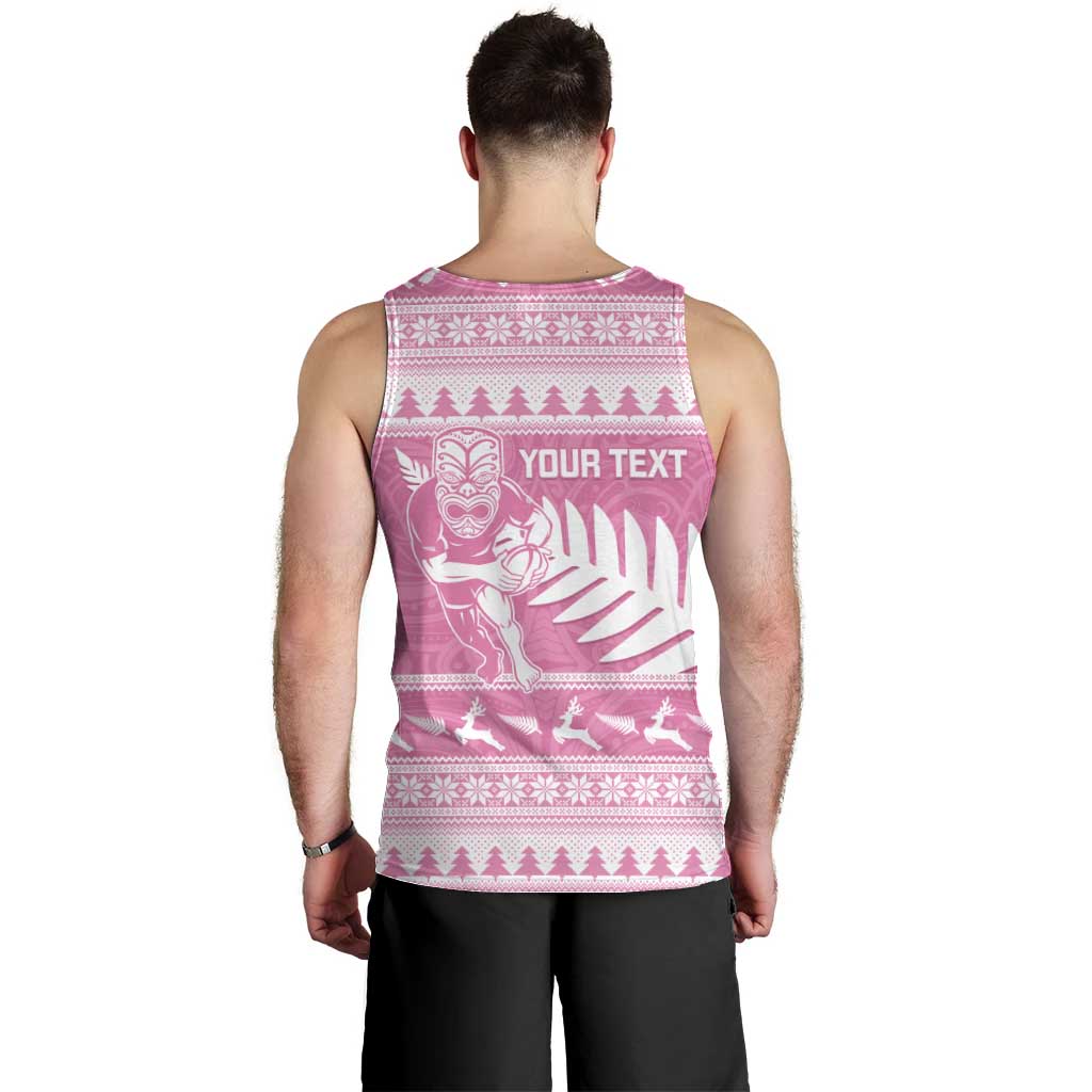 New Zealand Christmas Rugby Personalised Men Tank Top Meri Kirihimete All Black Maori Pink Version LT14 - Polynesian Pride