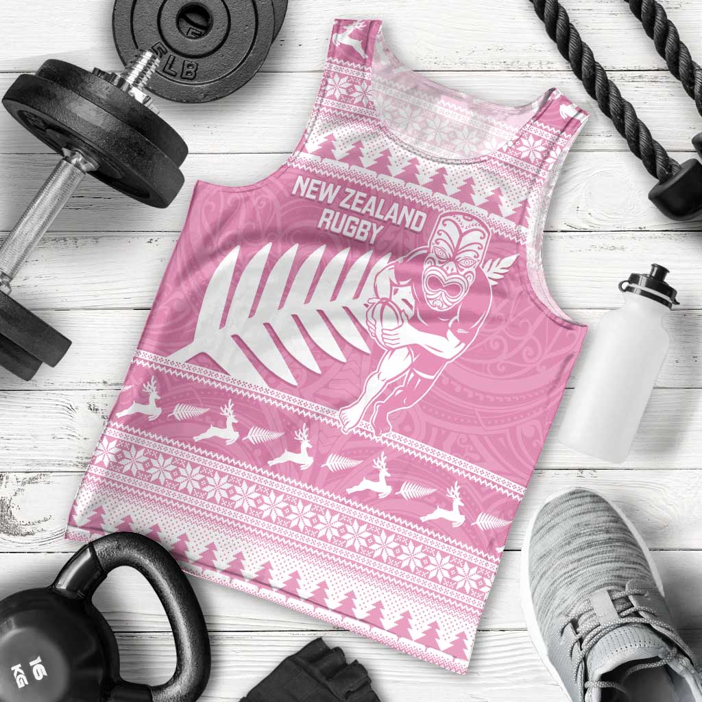 New Zealand Christmas Rugby Personalised Men Tank Top Meri Kirihimete All Black Maori Pink Version LT14 - Polynesian Pride