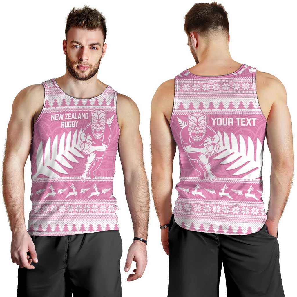 New Zealand Christmas Rugby Personalised Men Tank Top Meri Kirihimete All Black Maori Pink Version LT14 - Polynesian Pride
