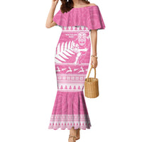 New Zealand Christmas Rugby Personalised Mermaid Dress Meri Kirihimete All Black Maori Pink Version LT14 Women Pink - Polynesian Pride