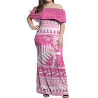 New Zealand Christmas Rugby Personalised Off Shoulder Maxi Dress Meri Kirihimete All Black Maori Pink Version LT14 Women Pink - Polynesian Pride