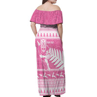 New Zealand Christmas Rugby Personalised Off Shoulder Maxi Dress Meri Kirihimete All Black Maori Pink Version LT14 - Polynesian Pride