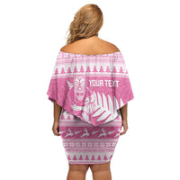 New Zealand Christmas Rugby Personalised Off Shoulder Short Dress Meri Kirihimete All Black Maori Pink Version LT14 - Polynesian Pride