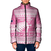 New Zealand Christmas Rugby Personalised Padded Jacket Meri Kirihimete All Black Maori Pink Version LT14 Men Pink - Polynesian Pride