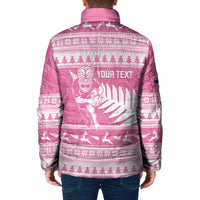 New Zealand Christmas Rugby Personalised Padded Jacket Meri Kirihimete All Black Maori Pink Version LT14 - Polynesian Pride