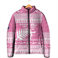 New Zealand Christmas Rugby Personalised Padded Jacket Meri Kirihimete All Black Maori Pink Version LT14 - Polynesian Pride
