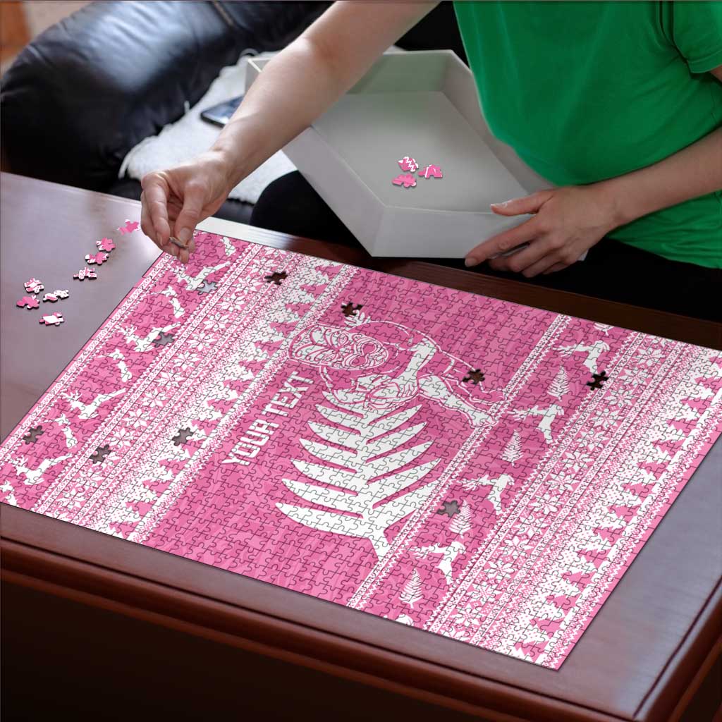 New Zealand Christmas Rugby Personalised Puzzle Meri Kirihimete All Black Maori Pink Version LT14 - Polynesian Pride