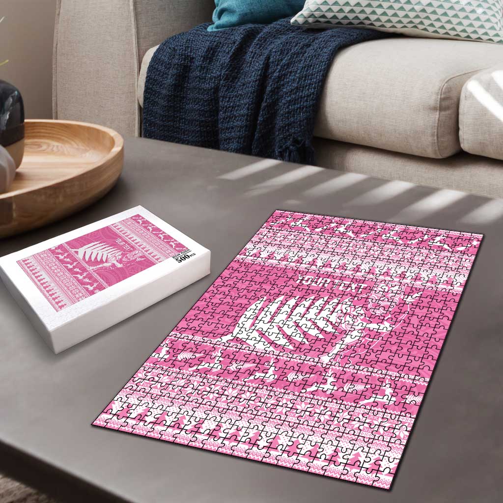 New Zealand Christmas Rugby Personalised Puzzle Meri Kirihimete All Black Maori Pink Version LT14 - Polynesian Pride