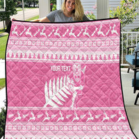 New Zealand Christmas Rugby Personalised Quilt Meri Kirihimete All Black Maori Pink Version LT14 Pink - Polynesian Pride