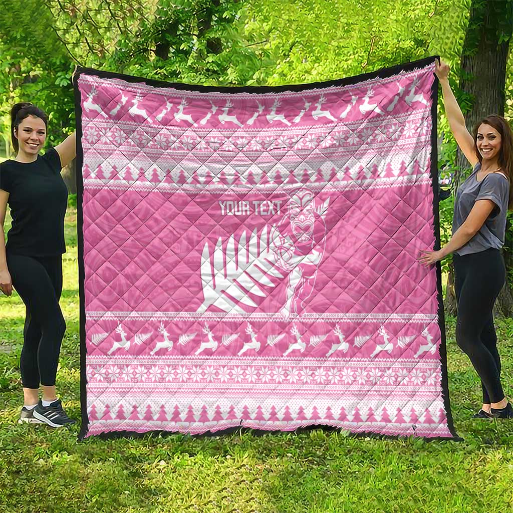 New Zealand Christmas Rugby Personalised Quilt Meri Kirihimete All Black Maori Pink Version LT14 - Polynesian Pride