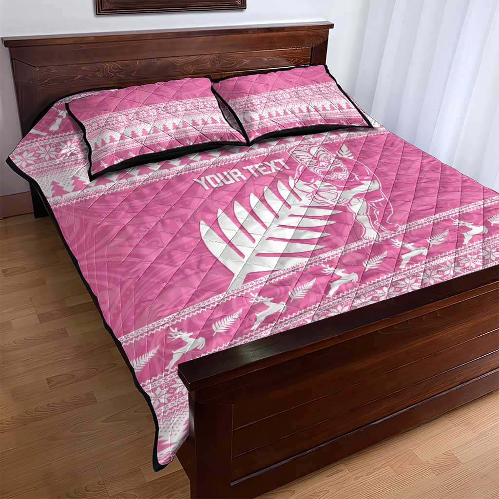 New Zealand Christmas Rugby Personalised Quilt Bed Set Meri Kirihimete All Black Maori Pink Version LT14 - Polynesian Pride