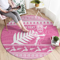 New Zealand Christmas Rugby Personalised Round Carpet Meri Kirihimete All Black Maori Pink Version LT14 - Polynesian Pride