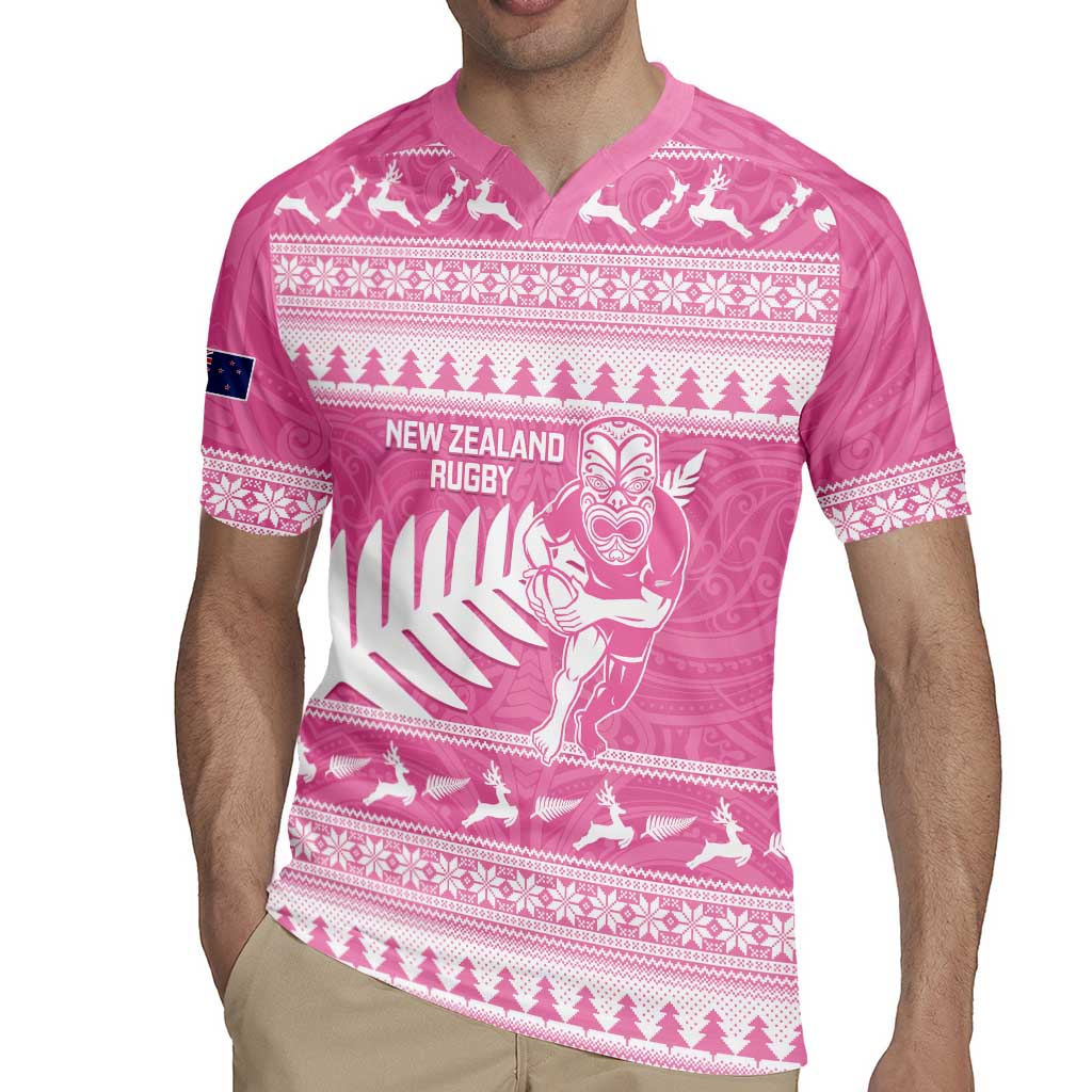 New Zealand Christmas Rugby Personalised Rugby Jersey Meri Kirihimete All Black Maori Pink Version LT14 - Polynesian Pride