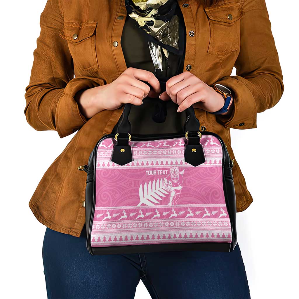 New Zealand Christmas Rugby Personalised Shoulder Handbag Meri Kirihimete All Black Maori Pink Version LT14 - Polynesian Pride