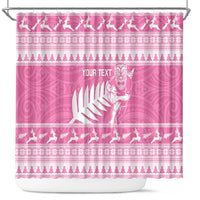 New Zealand Christmas Rugby Personalised Shower Curtain Meri Kirihimete All Black Maori Pink Version LT14 Pink - Polynesian Pride