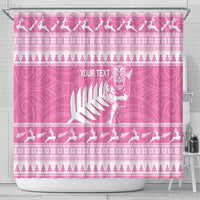 New Zealand Christmas Rugby Personalised Shower Curtain Meri Kirihimete All Black Maori Pink Version LT14 - Polynesian Pride