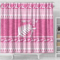 New Zealand Christmas Rugby Personalised Shower Curtain Meri Kirihimete All Black Maori Pink Version LT14 - Polynesian Pride
