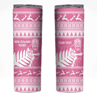 New Zealand Christmas Rugby Personalised Skinny Tumbler Meri Kirihimete All Black Maori Pink Version LT14 Pink - Polynesian Pride