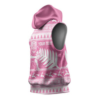 New Zealand Christmas Rugby Personalised Sleeveless Hoodie Meri Kirihimete All Black Maori Pink Version LT14 - Polynesian Pride