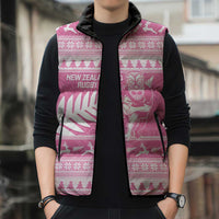 New Zealand Christmas Rugby Personalised Sleeveless Puffer Jacket Meri Kirihimete All Black Maori Pink Version LT14 - Polynesian Pride