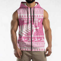 New Zealand Christmas Rugby Personalised Sleeveless Zip Hoodie Meri Kirihimete All Black Maori Pink Version LT14 - Polynesian Pride
