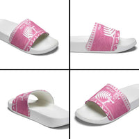 New Zealand Christmas Rugby Personalised Slide Sandals Meri Kirihimete All Black Maori Pink Version LT14 - Polynesian Pride