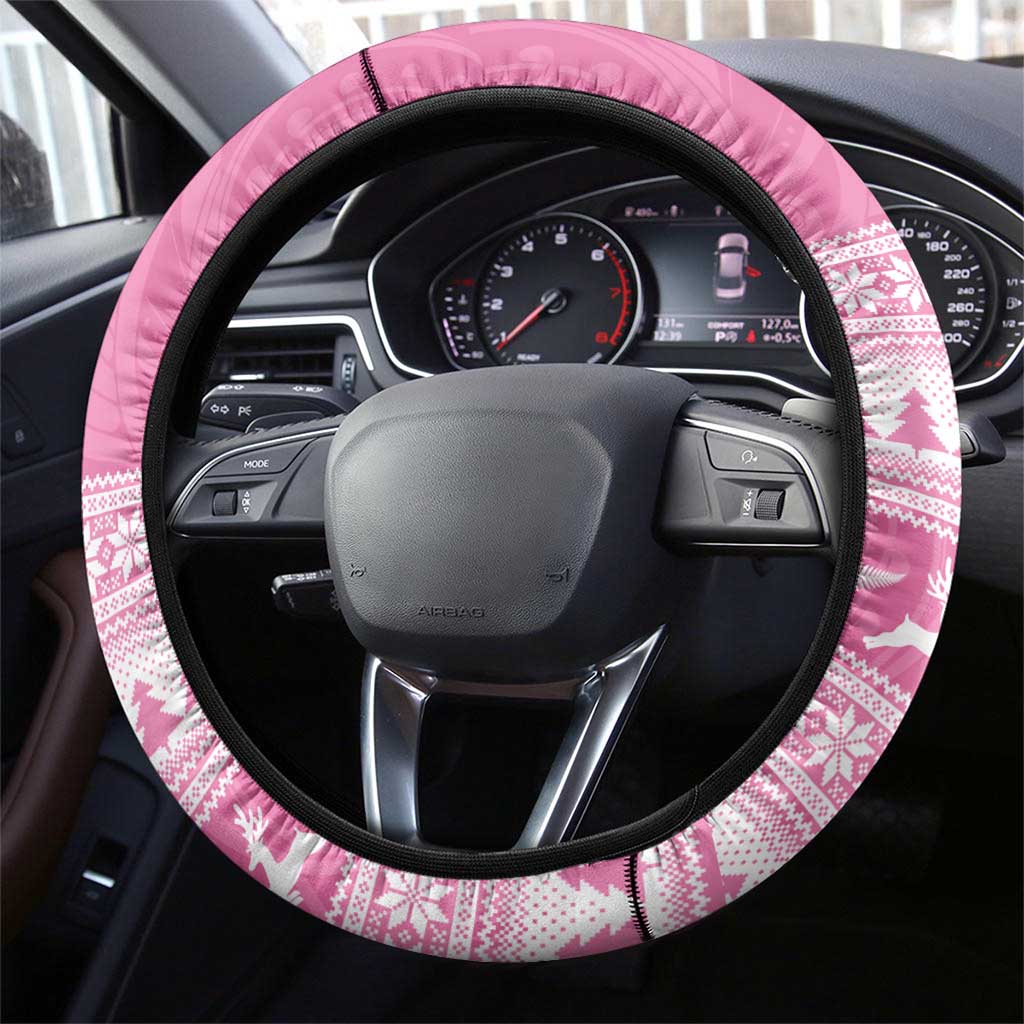 New Zealand Christmas Rugby Steering Wheel Cover Meri Kirihimete All Black Maori Pink Version LT14 - Polynesian Pride