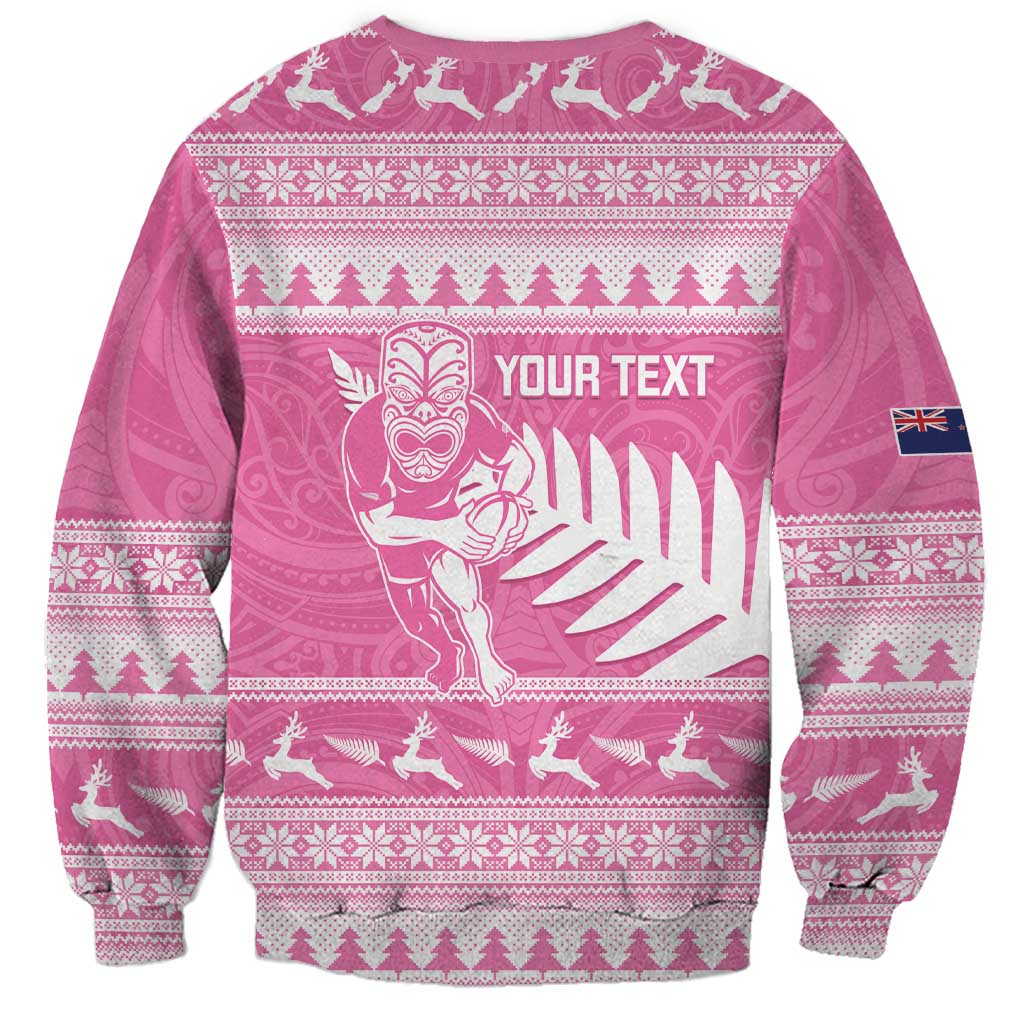 New Zealand Christmas Rugby Personalised Sweatshirt Meri Kirihimete All Black Maori Pink Version LT14 - Polynesian Pride