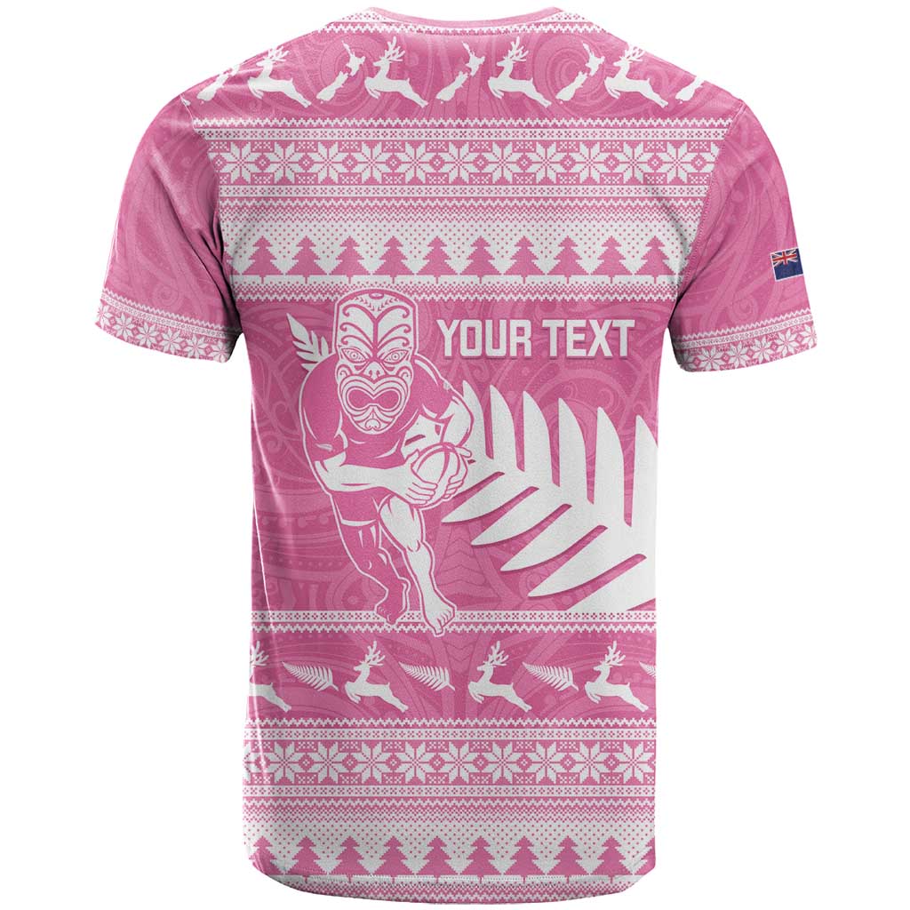 New Zealand Christmas Rugby Personalised T Shirt Meri Kirihimete All Black Maori Pink Version LT14 - Polynesian Pride