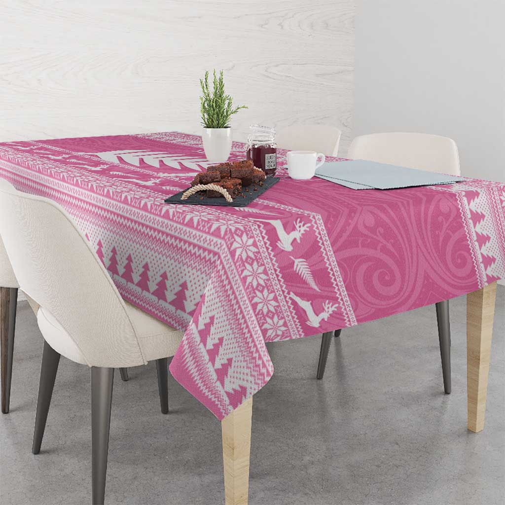 New Zealand Christmas Rugby Personalised Tablecloth Meri Kirihimete All Black Maori Pink Version LT14 - Polynesian Pride