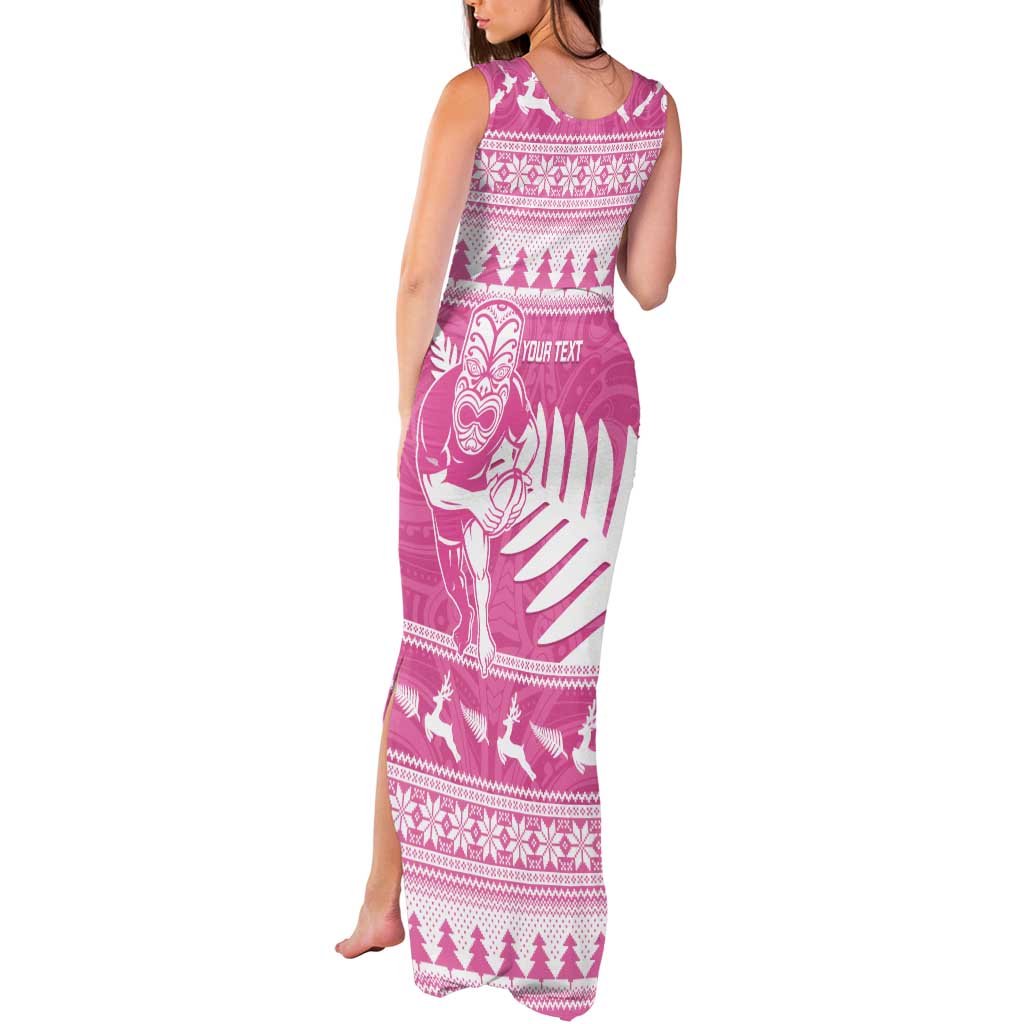 New Zealand Christmas Rugby Personalised Tank Maxi Dress Meri Kirihimete All Black Maori Pink Version LT14 - Polynesian Pride
