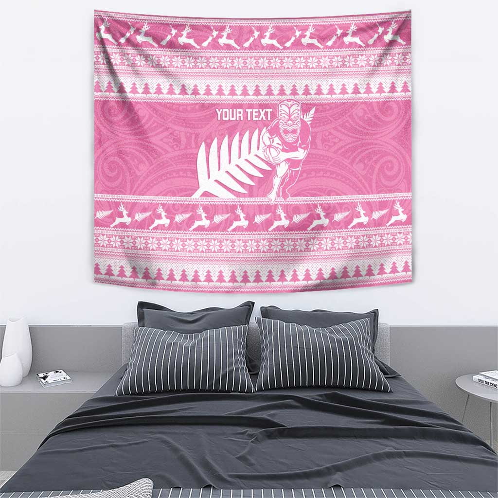 New Zealand Christmas Rugby Personalised Tapestry Meri Kirihimete All Black Maori Pink Version LT14 - Polynesian Pride