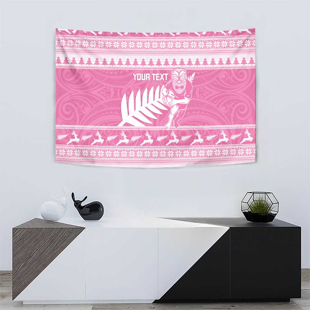 New Zealand Christmas Rugby Personalised Tapestry Meri Kirihimete All Black Maori Pink Version LT14 - Polynesian Pride