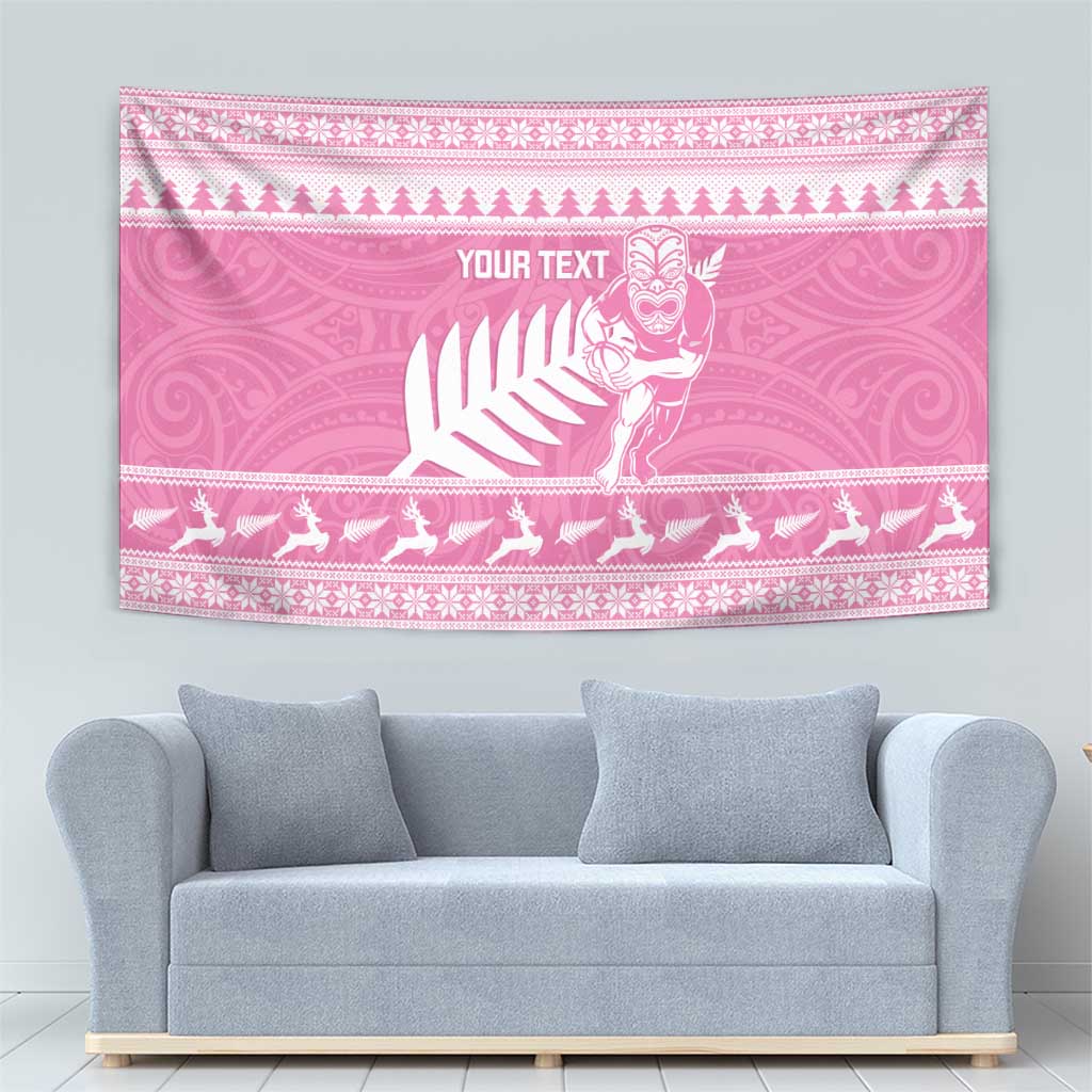 New Zealand Christmas Rugby Personalised Tapestry Meri Kirihimete All Black Maori Pink Version LT14 - Polynesian Pride